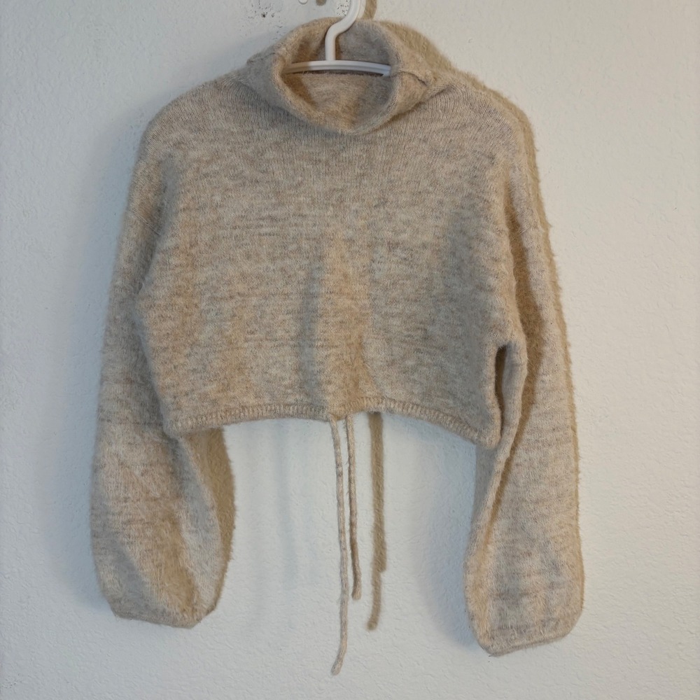 Pookie & Sebastian Cropped Turtle Neck Sweater Womens M Oatmeal Beige